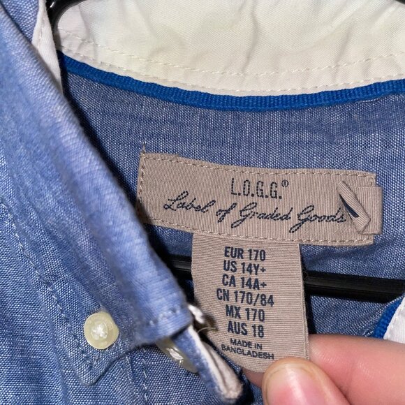 L.O.G.G. Label Of Graded Goods Blue Long Sleeve Button-Up Shirt Boy's Size L - Picture 4 of 7